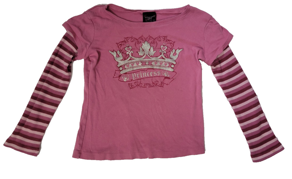 Weavers Girl Girls S Pink Princess Crown Layered Long Sleeve Shirt Y2K